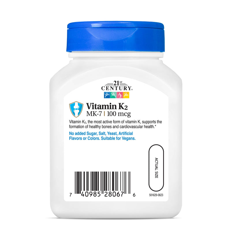21st Century Vitamin K2 (MK-7) 100mcg Capsules, Bone & Heart, 110 Count