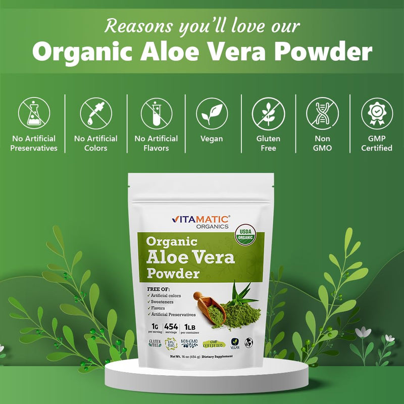 [Australia] - Vitamatic Certified USDA Organic Aloe Vera Powder 1 Pound (16 Ounce) 
