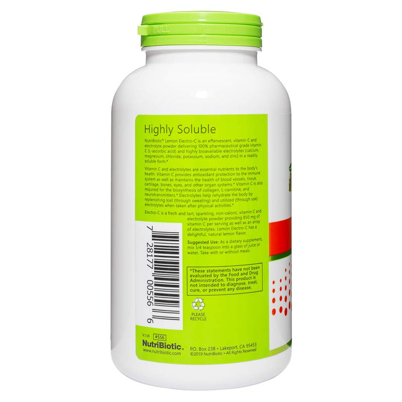 NutriBiotic - Lemon Electro-C, Vitamin C & Electrolyte Powder, 16 OZ | 850 Mg Vitamin C Per Serving | Effervescent Electrolyte Recharge | Buffered & Highly Soluble | Free of Calories, Gluten & Non-GMO 1 Pound (Pack of 1)