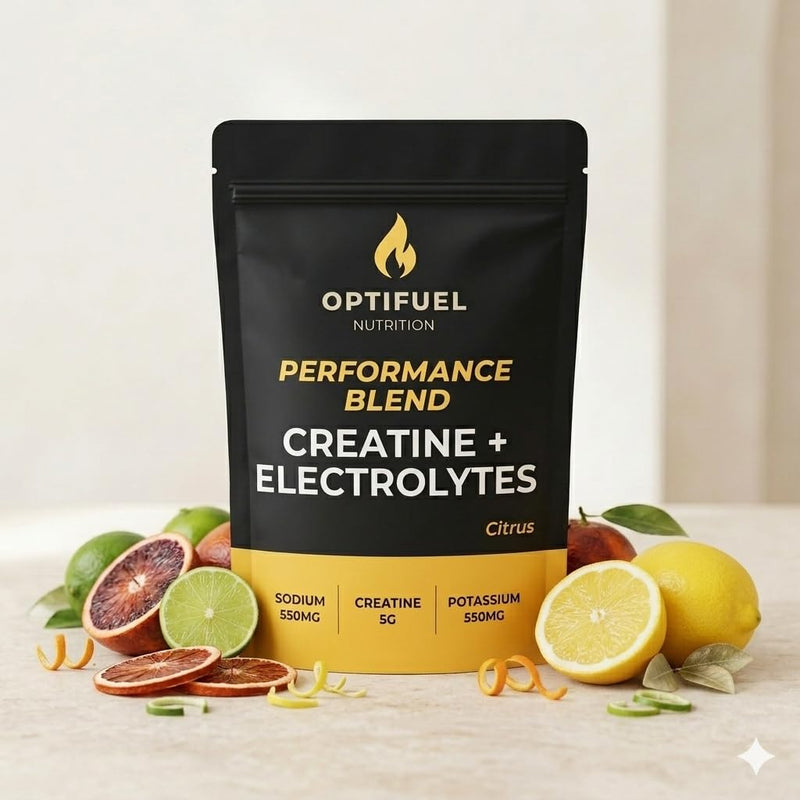 Optifuel Creatine Monohydrate + Electrolytes Powder 300g | 5g Creatine + 1250mg Electrolytes per Serving | Citrus Flavour | Hydration, Strength, Recovery & Muscle Performance | 30 Servings