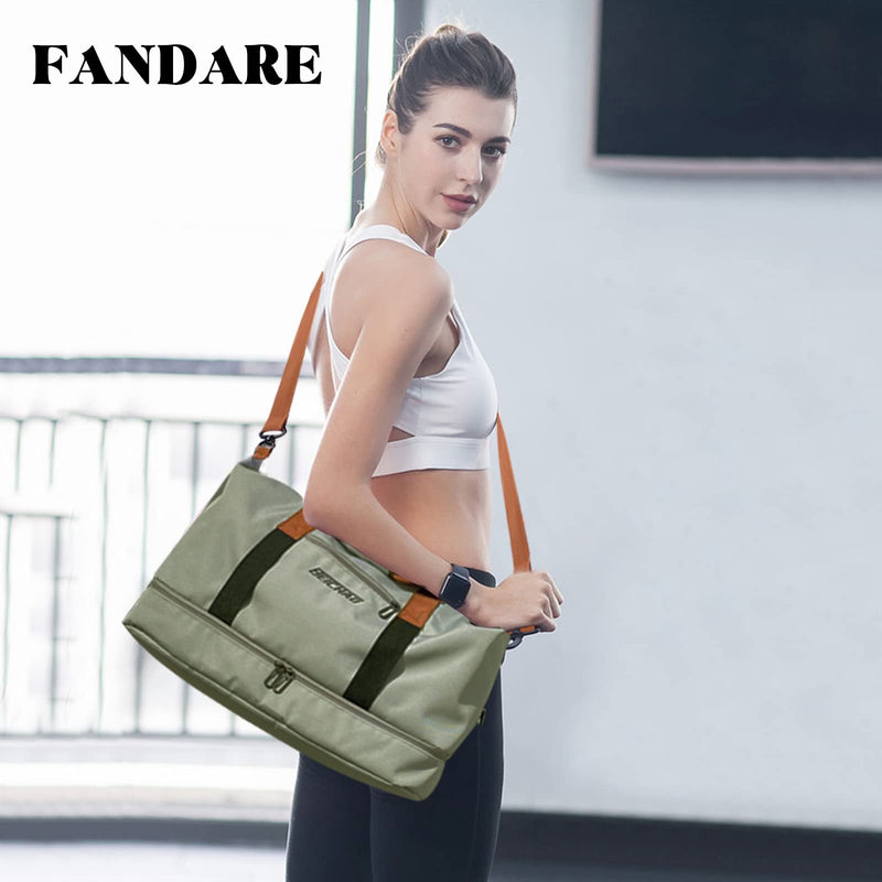 FANDARE Travel Handbag Sports Gym Bag Weekender Carry On Overnight Bags for Women Men Duffle bag Sport Workout Gym Swim Hospital Shoulder Bag with Luggage Sleeve & Shoe Compartment Light Gray