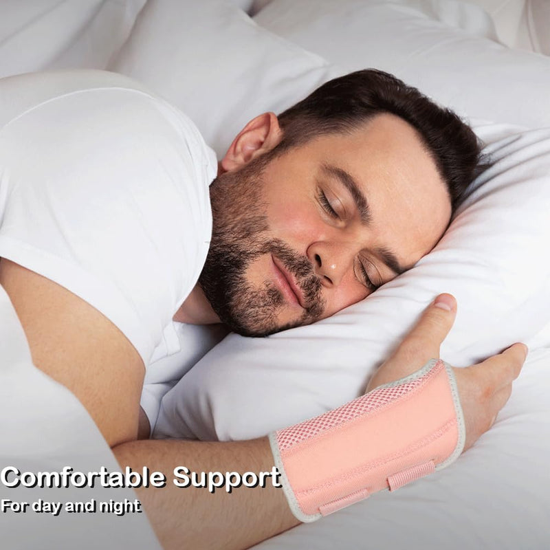 [Australia] - NuCamper Wrist Brace Carpal Tunnel Right Left Hand for Men Women, Night Wrist Sleep Supports Splints Arm Stabilizer with Compression Sleeve Adjustable Straps,for Tendonitis Arthritis Pain Relief Pink/Gray-Right Hand（Pack of 1） S/M 