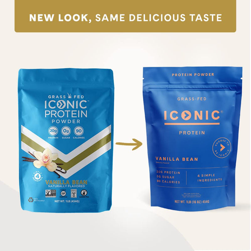 ICONIC Protein Powder, Vanilla Bean - Sugar Free, Low Carb Protein Powder - Lactose Free, Gluten Free, Non-GMO - 20g Grass Fed Whey & Casein Protein - Keto Friendly, 1 lb Pouch (18 Servings) 1 Pound (Pack of 1)