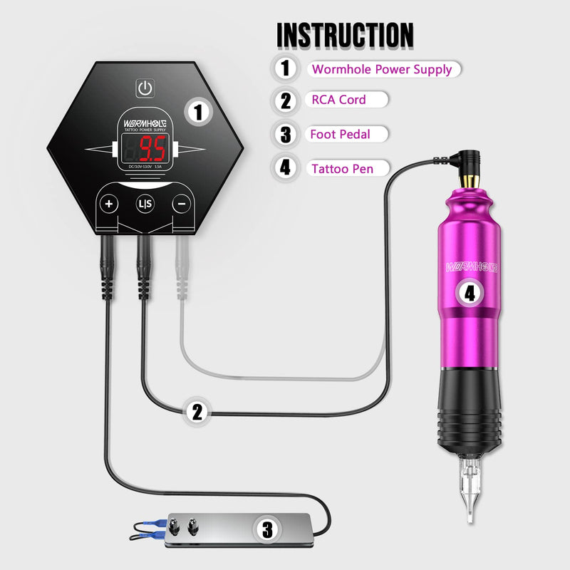 [Australia] - Wormhole Tattoo Kit Rotary Tattoo Machine Kit Professional Tattoo Gun 40pcs Cartridge Needles 20pcs Tattoo Inks Tattoo Power Supply Complete for Beginners and Artists TK202 Pink 