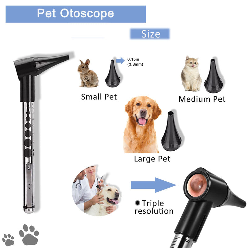 Veterinary Otoscope Kit,LED Vet Pet Cat Dog Ear Inspection, with 3X Magnifying Glass and penlight, Checking Pets Ears Eye Oral Cavity,Apply to Pets of All Ages Dogs Cats Rabbit - PawsPlanet Australia