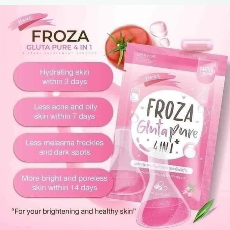 Froza Gluta Pure Natural & Organic Glutathione Coenzyme Q10 Vitamin C & Alphalipoic Acid Straberry Extract Flavoured Capsules - 60 Capsules
