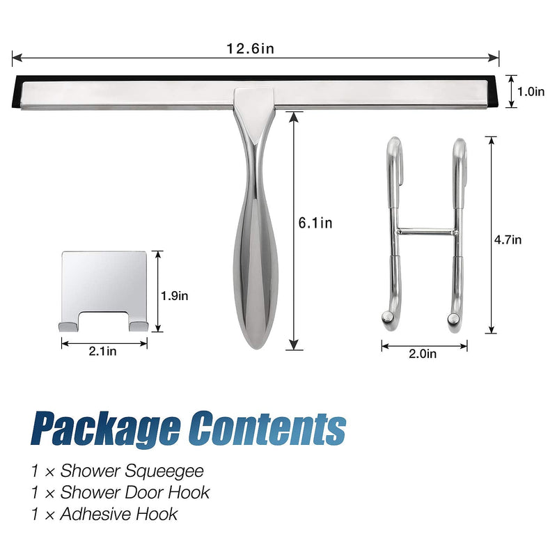 [Australia] - Simtive 12-Inch Shower Squeegee Set, includes Shower Door Hook and Adhesive Hook, Squeegee for Shower Doors, Mirror and Window, Silver 