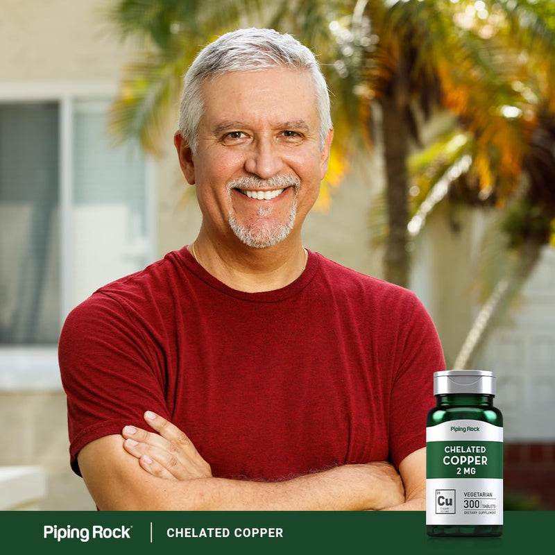[Australia] - Piping Rock Chelated Copper 2 mg Supplement | 300 Tablets | Vegetarian, Non-GMO, Gluten Free 300 Count (Pack of 1) 