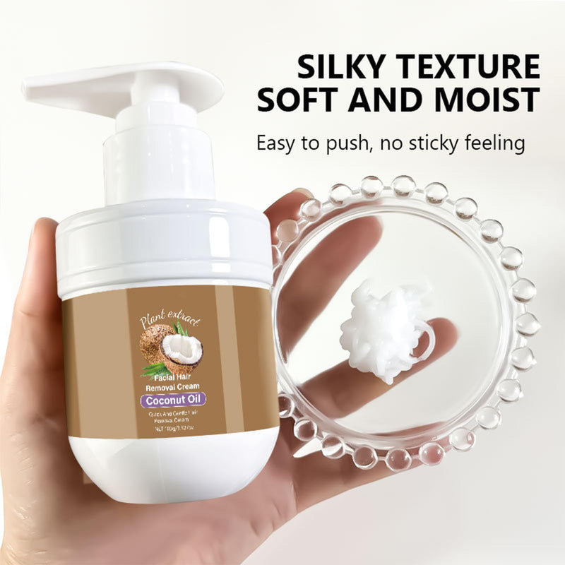 Facial Depilatory Cream, Coconut Hair Remover Cream for Upper Lip and Chin for Women Face Hair Remover for Sensitive Skin Gentle and Non-Irritating 3.52 FL.OZ