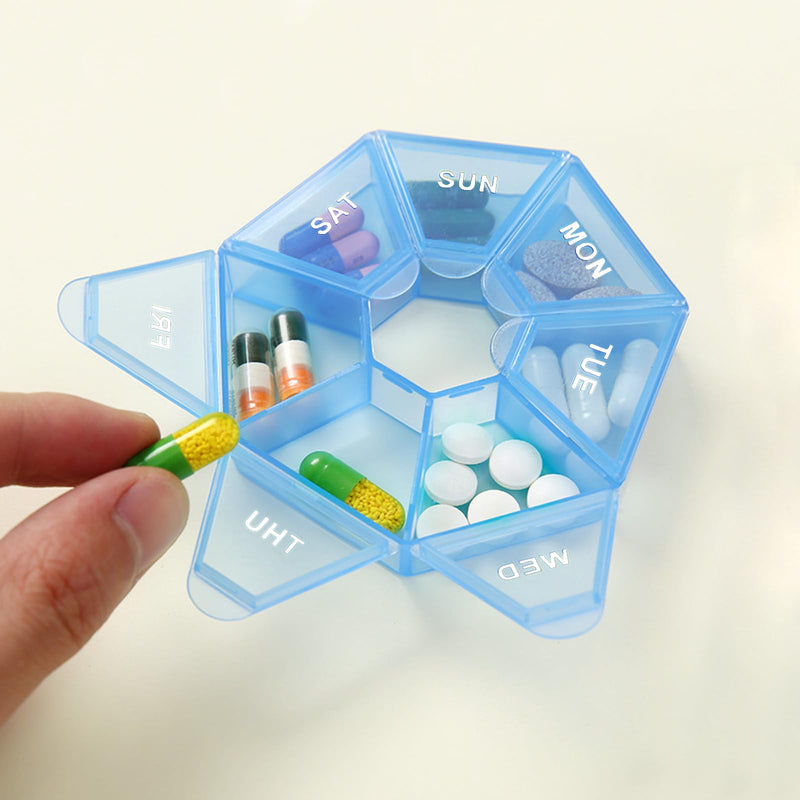 INVODA Weekly Pill Organizer Daily Medicine Case 7 Day Pill Box Organizer for Vitamin Fish Oil Pills Supplements Arthritis Friendly (Blue) Blue