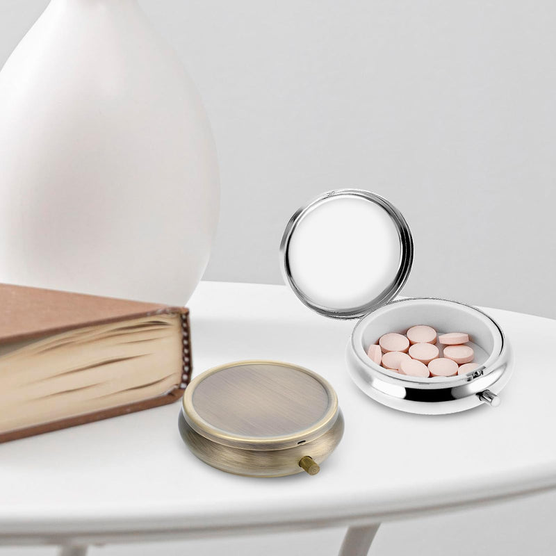 2Pcs Pill Box Small Pill Case for Purse or Pocket, Portable Cute Pill Container Metal Pill Box Decorative Medicine, Vitamin, Fish Oil and Supplements Holder Organizer Gold