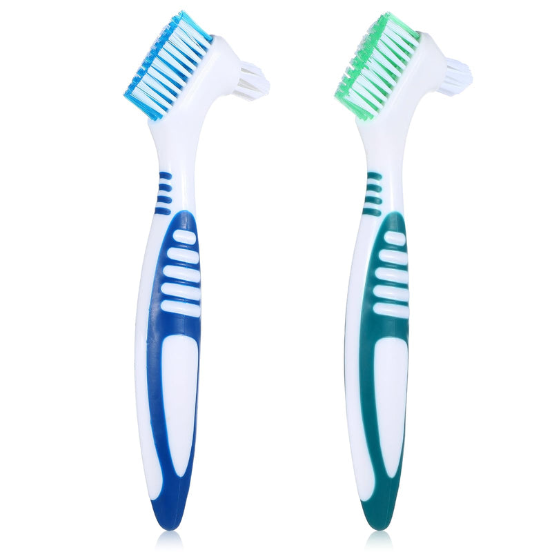 [Australia] - 2Pack Denture Brush Denture Toothbrushes Double Sided Denture Cleaning Brush Set Premium Hygiene Denture Cleaner Set Multi-Layered Bristles Rubber Handle(Blue/Green) Blue/Green 