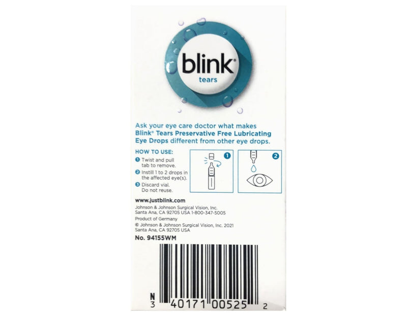 Blink Tears Eye Drops for Dry Eyes, Preservative Free Lubricating Eye Drops, Sterile Single Use Vials, Gentle Eye Care for Mild to Moderate Dry Eye Symptom Relief, 25 Count, 0.01 fl oz Vials