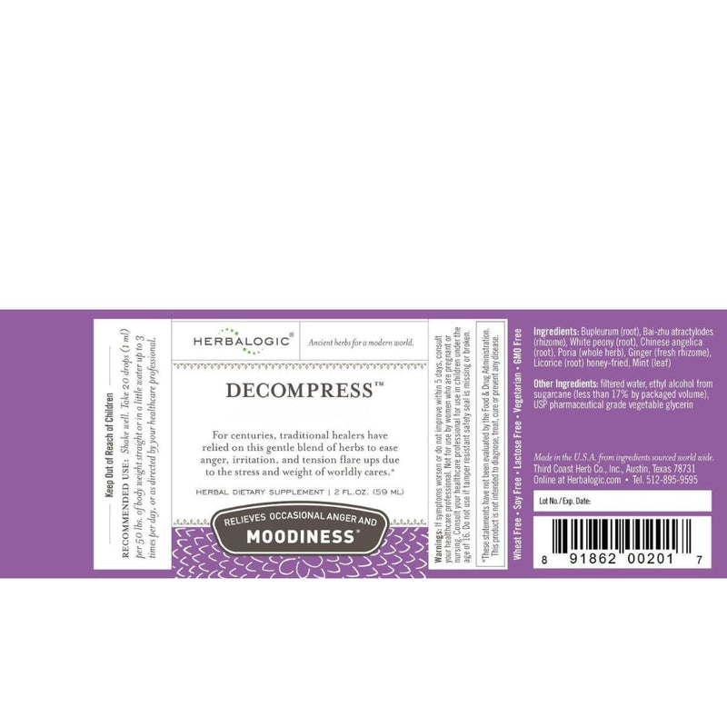 Herbalogic - Decompress Liquid Herb Drops - Promotes Emotional Well-Being and Stability, Positive Mood Support - Based on The Traditional Chinese Formula Xiao Yao San- 2 Fl. Oz. 2 Fl Oz (Pack of 1)