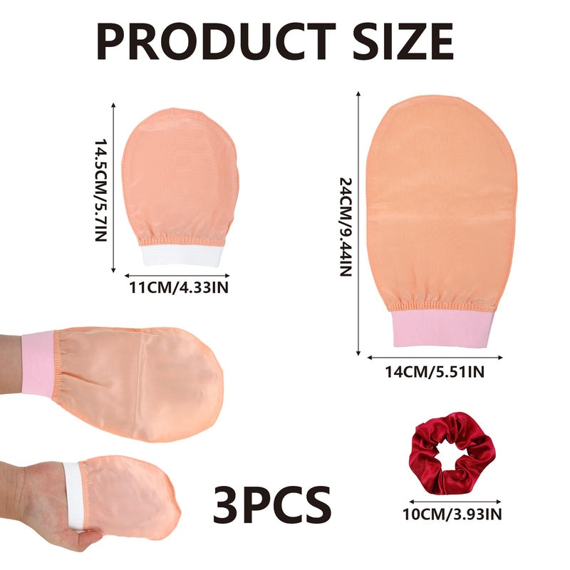[Australia] - SRLWMYI Silk Exfoliating Glove 3 in 1, Satin Hair Tie, 100% Natural Exfoliating Glove Body Removes Dead Skin, Ingrown Hairs, Impurities Beautify Your Skin in Seconds! 