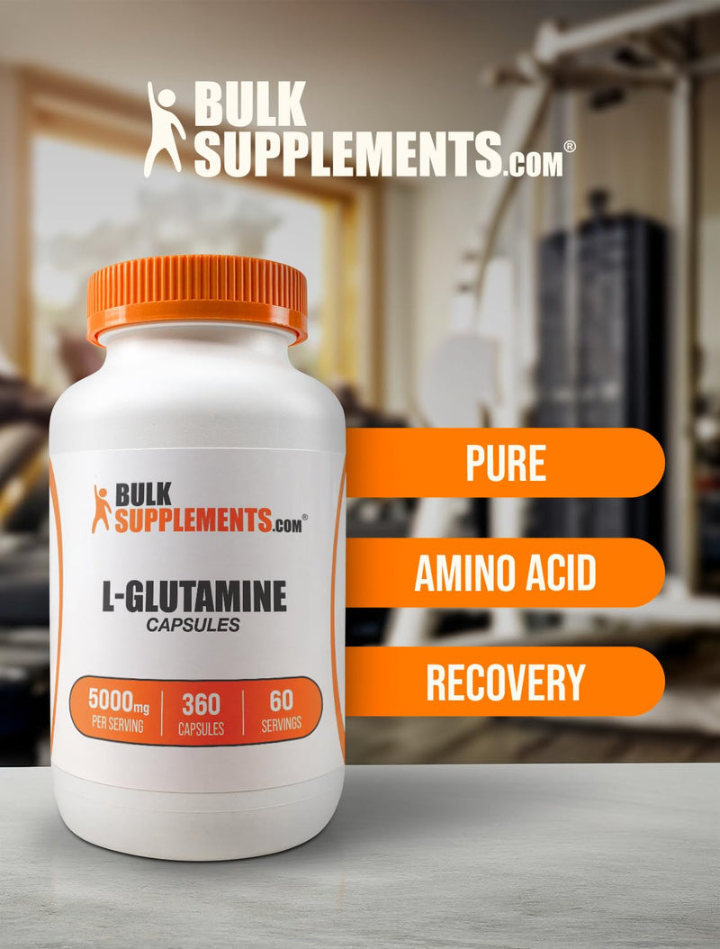 BulkSupplements.com L-Glutamine Capsules - Glutamine Supplement, L Glutamine 5000mg, L Glutamine Pills - Gut Health, Gluten Free, 6 Capsules per Serving, 340 Capsules (Pack of 1) 360 Count (Pack of 1)