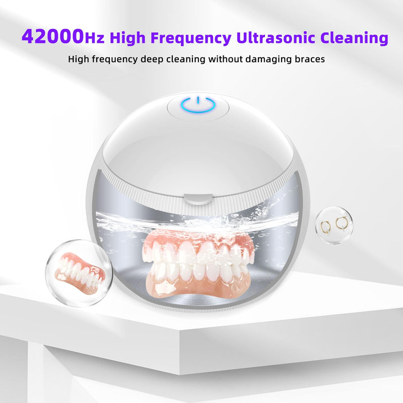 [Australia] - Voraiya® Ultrasonic Cleaner UV for Dentures, Aligner, Retainer, Whitening Trays, Night Dental Mouth Guard, Toothbrush Head, Ultrasonic Jewelry Cleaner Machine for all dental Appliances, Diamon (White) White 