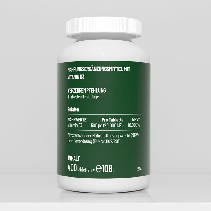 [Australia] - Vitamin D3 20,000 IU high dose - 400 tablets, sunshine vitamin for the immune system, vegetarian, produced in Germany 