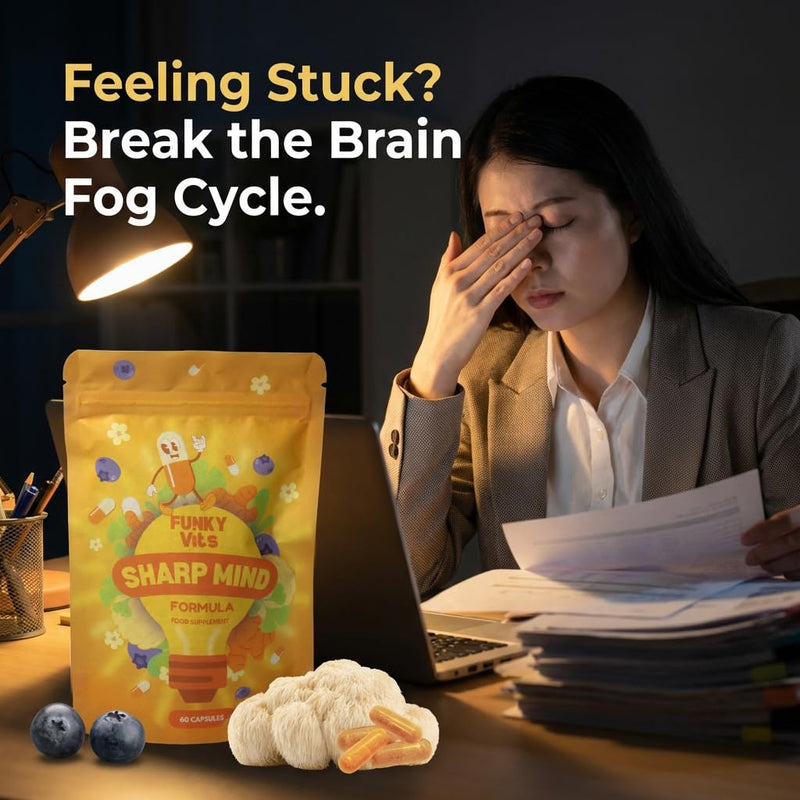 Focus & Clarity Support Capsules | B Vitamins, Zinc | Daily Mental Performance Support | Vegan UK Made | 60 Capsules | Funky Vits Sharp Mind