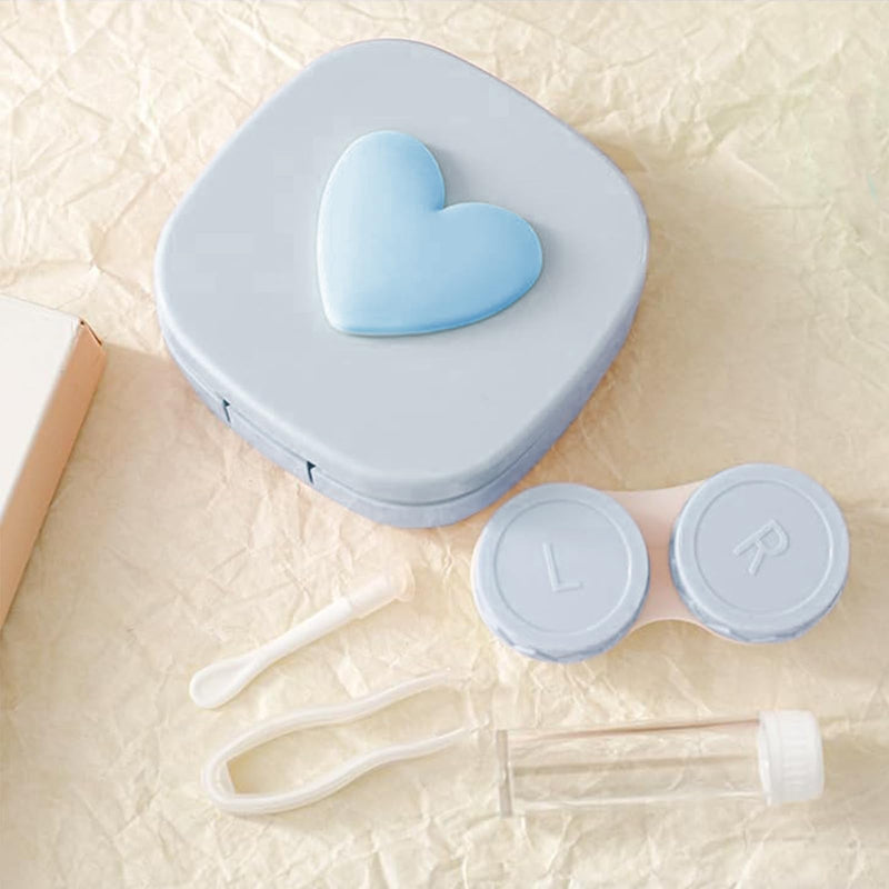 [Australia] - Yuqilin Contact Lens Case Kit 3-Piece Set, Blue Travel Set, Silica Gel Contact Lens Insertion Aid, Gift Box with Bow, for Travel, Work, Dating, Outdoor Activities 