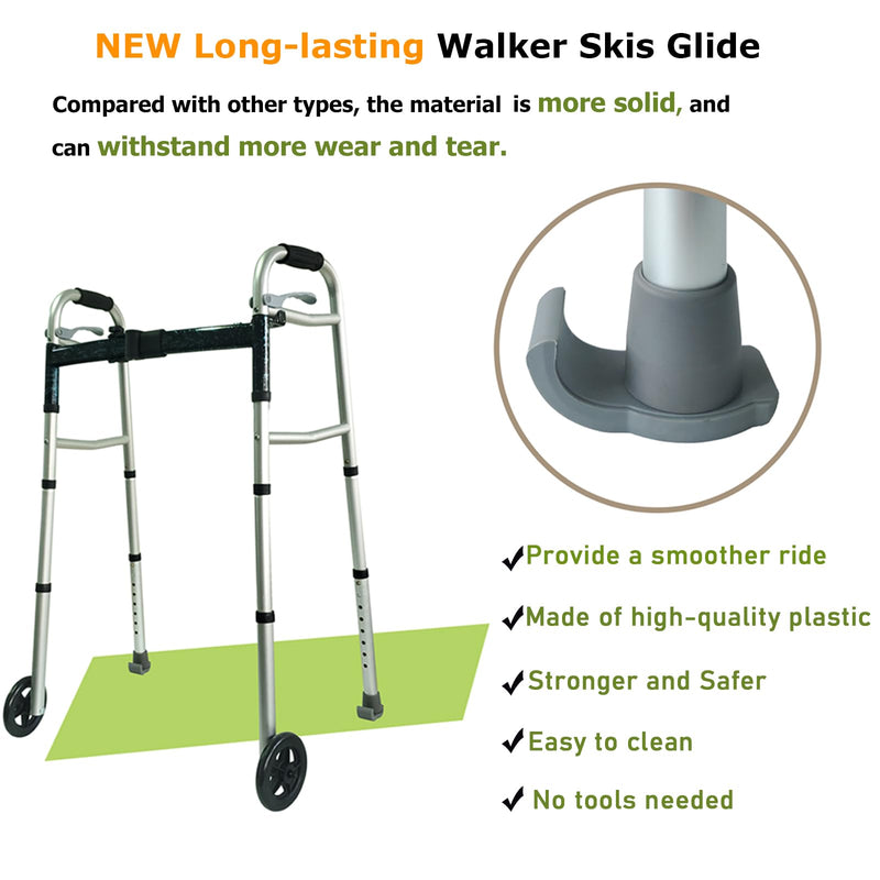 [Australia] - Walker Ski Glides - 2 Pack Universal Fit Walker Accessories for Seniors Folding Walkers - Walker Feet Replacement, Gray 