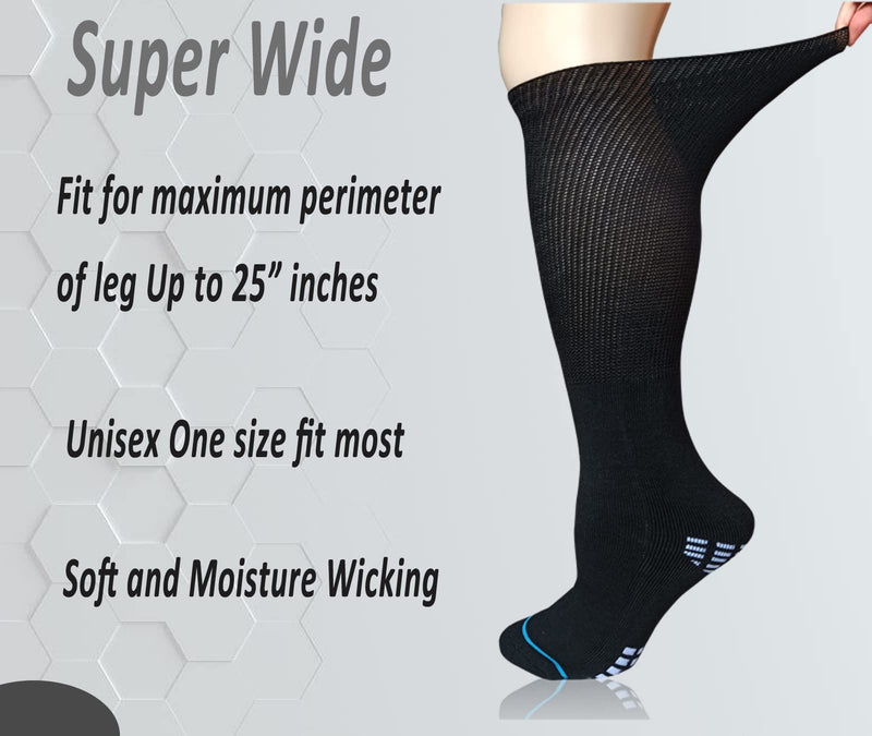 [Australia] - Extra Width Socks For Bariatric Diabetic For Men Women, Cast Lymphedema Socks for Swollen Foot Ankle 2 Pairs One Size Black 