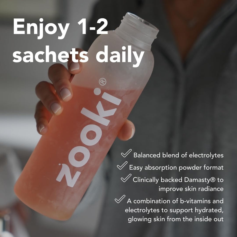 Zooki Electrolytes+ Skin Radiance Hydration Electrolytes Sachets – Pomegranate Lemon Flavour Electrolytes with Damasty Rose Extract, B Vitamins & Vitamin C, Sugar Free Hydration Sachets (30 Servings) 30 servings (Pack of 1)