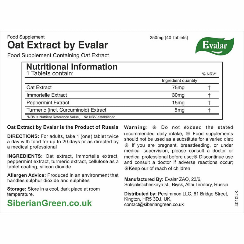 Oat Extract Immortelle Turmeric Herbs Ovesol Siberian 40 Tabs