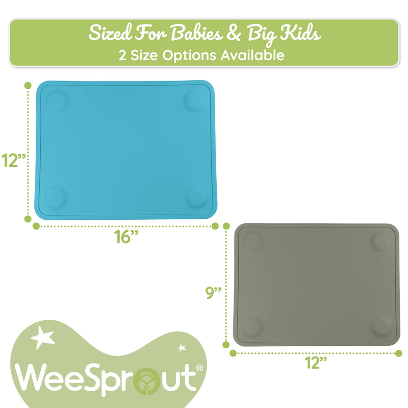 WeeSprout Silicone Suction Placemats for Babies, Toddlers & Kids, Durable Food Grade Silicone with Non-Slip Suction, Dishwasher Safe, for Dining Table & Restaurants + Travel Case, 2 Pack Small Matte Blue, Green