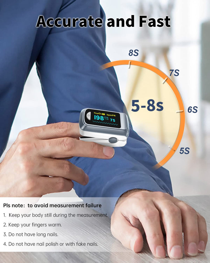 [Australia] - Fingertip Pulse Oximeter Blood Oxygen Saturation Monitor Pulse Ox, Heart Rate and Fast Spo2 Reading Oxygen Meter with OLED Screen Included Lanyard and 2 X AAA Batteries gray 