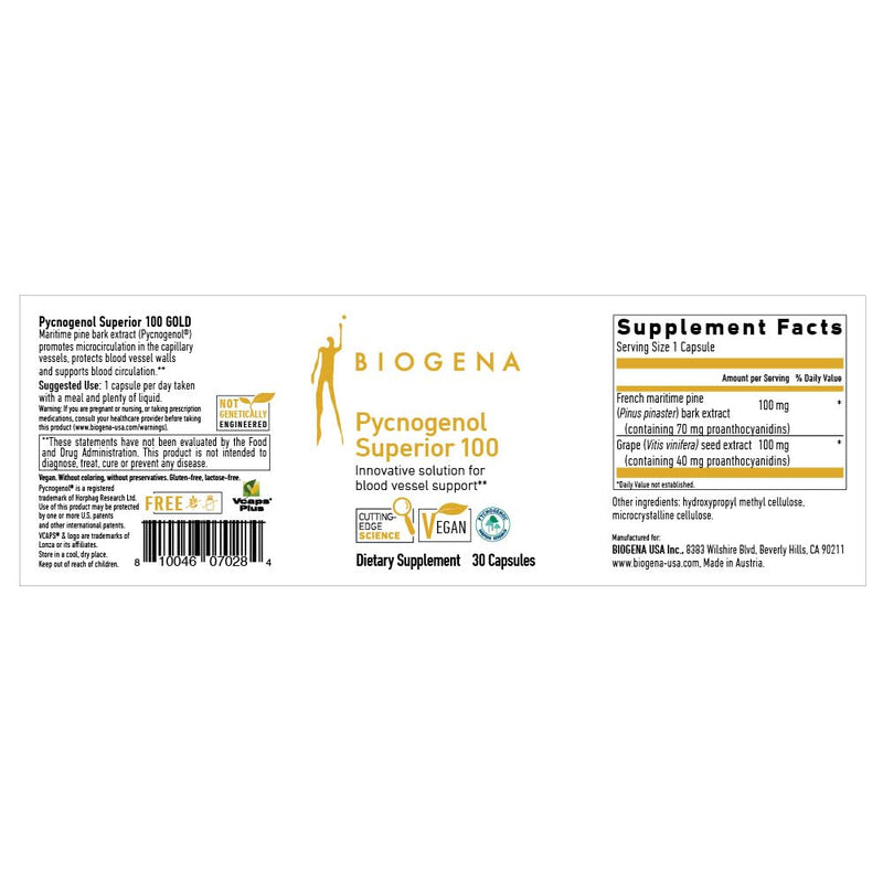 [Australia] - Biogena Pycnogenol 100 mg Gold with Premium Patented French Maritime Pine Bark Extract (Pinus Pinaster) to Support Blood Circulation 