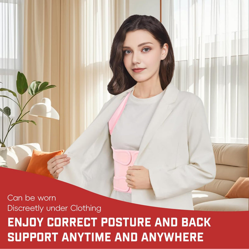 Back Brace Posture Corrector for Women & Men, Adjustable Shoulder Straightener with Full Back Support, Relief for Lower & Upper Back Pain, Hunchback & Scoliosis (Pink, Medium) Pink