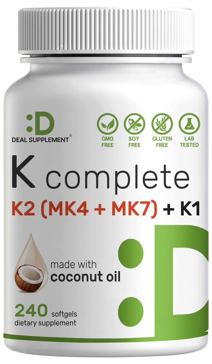 [Australia] - DEAL SUPPLEMENT Vitamin K Complete - 240 Coconut Oil Softgels | High Potency Vitamin K2 (MK-7 and MK-4) & K1 | Full Spectrum Triple Vitamin Ôº´ | Bone, Joint, & Immune Support ‚Äì Non-GMO 