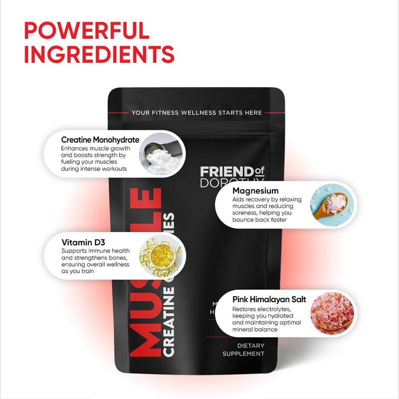 Creatine Gummies - Muscle Growth & Recovery Supplements - Max Strength - Sugar Free - Chewable Creatine Monohydrate with Electrolytes, Magnesium & Vitamin D3-60 Gummies