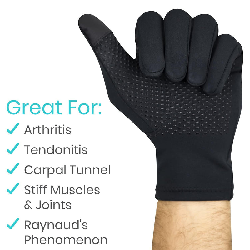 [Australia] - Vive Copper Arthritis Gloves - Full Hand Compression Touchscreen Finger - For Carpal Tunnel, Rheumatoid, Joint Pain, Inflammation - Flexible Wrist and Thumb Pressure Relief for Typing - For Men, Women Black Small 