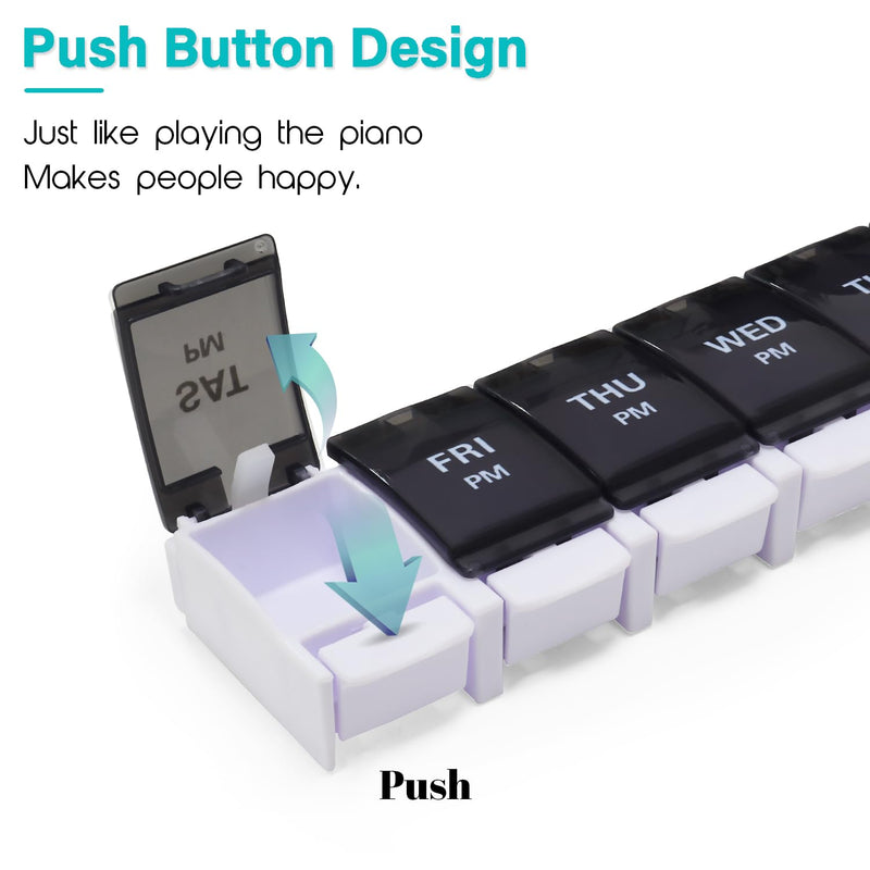 Large Pill Boxes and Organizer 2 Times a Day, MOLN HYMY 7 Day AM PM Pill Case, 14 Compartments Pill Dispenser to Hold Big Vitamin Supplements Fish Oil (Black+White) White & Black
