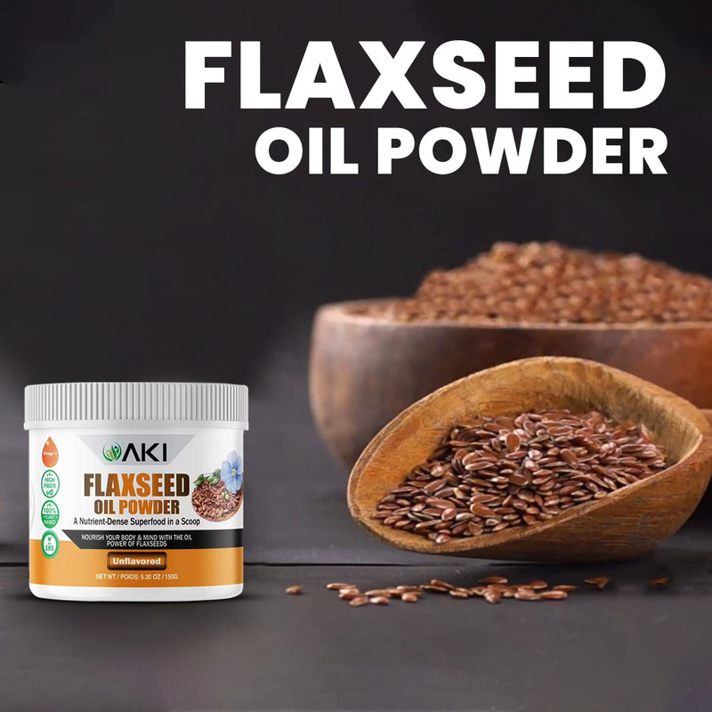 [Australia] - AKI Flaxseed Oil Powder - Packed with Essential Nutrients Like Omega-3 Fatty acids, Fiber, & Lignans - Free from Artificial Additives, Made with Ideal Quality Ingredients (5.30oz/150g) 
