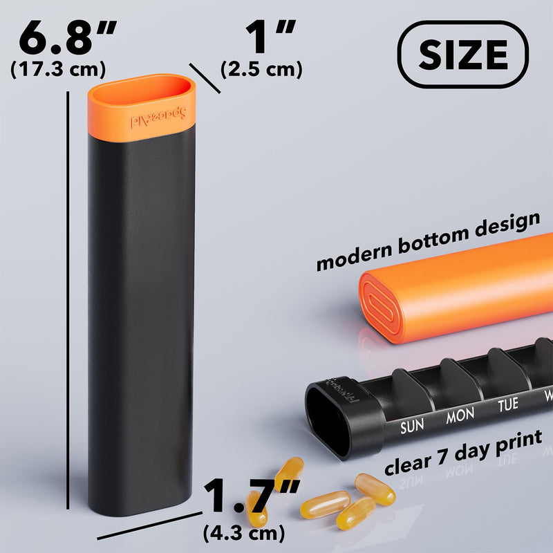SpaceAid 2 Pack Pill Organizer Box 7 Day, Weekly Travel Pill Case Holder, 2 Times a Day AM PM Daily Pocket Pharmacy Dispenser Container for Pills, Vitamins and Medicine (Black, Orange) Small, 2 Pack Black and Orange