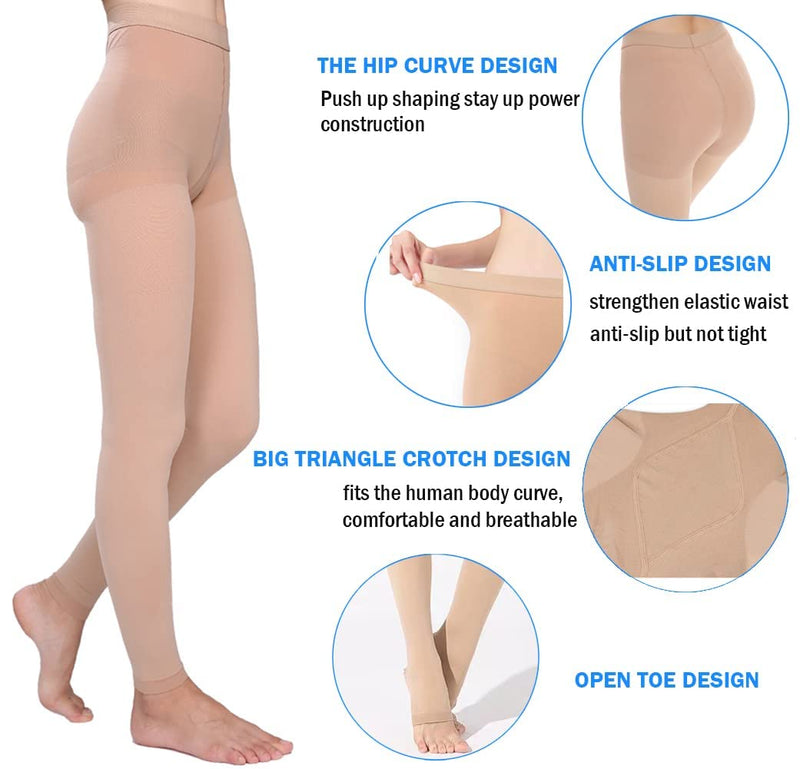 [Australia] - Medical Compression Pantyhose For Women 20-30 mmHg Compression Support Hose Swelling Edema Varicose Veins Footless Beige Medium 