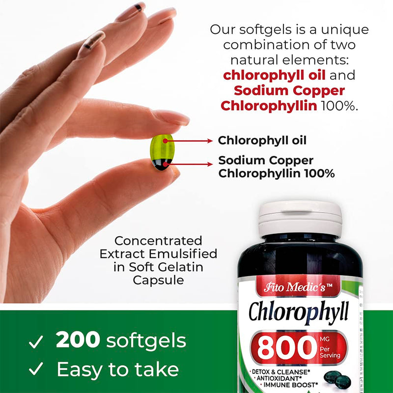 [Australia] - FITO MEDIC'S Lab - Chlorophyll - pure - 800 mg per serving- 200 Softgels - chlorophyll capsules -detox cleanse, greens supplements- chlorophyll pills - Ultra high Absorption. 