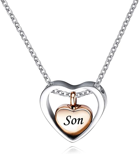 Yinplsmemory Double Heart Ash Necklace Urn Ashes Keepsake Memorial Pendant Cremation Jewelry Son