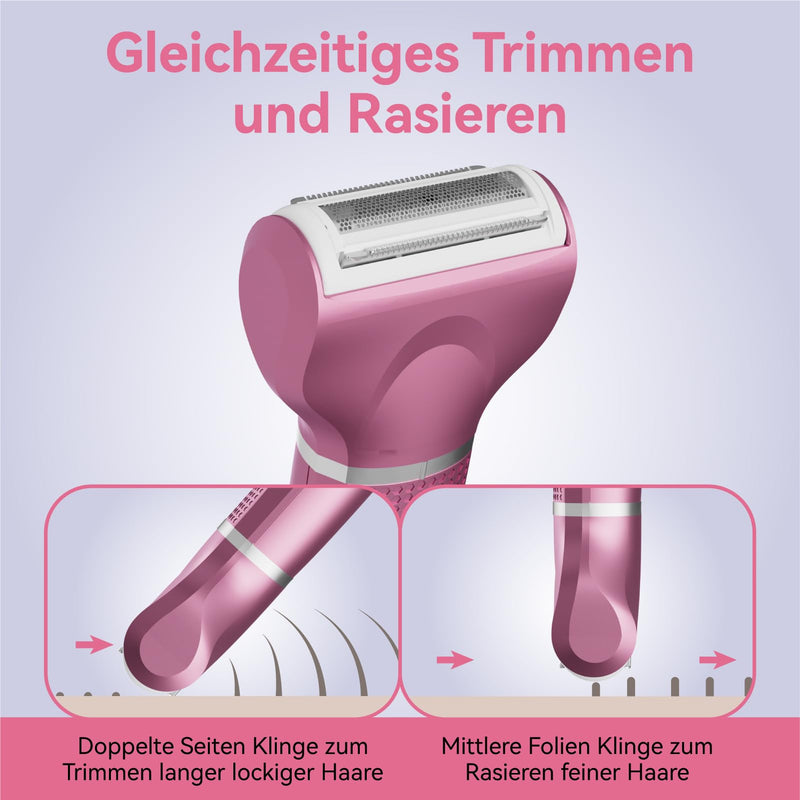[Australia] - Unibono women's electric razor kit, 3-in-1 intimate razor for women, women's razor wet and dry razor trimmer for bikini area, armpits, legs, USB-C rechargeable with storage bag, pink 