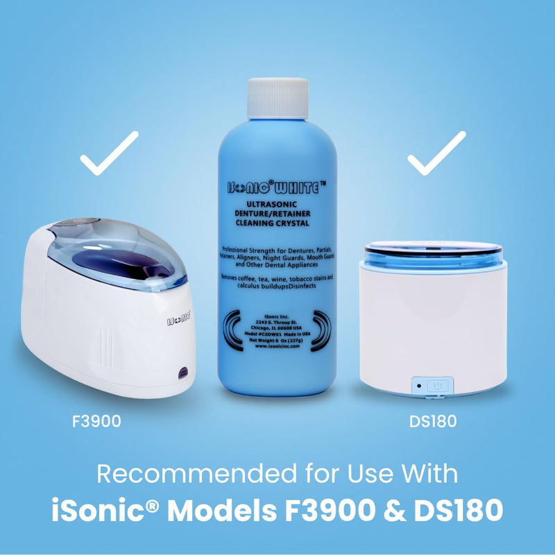 [Australia] - iSonic White CSDW01 Denture/Retainer Cleaning Crystal to Remove Stains, Buildups for all dental/sleep apnea/clear appliances, 8OZ bottle 