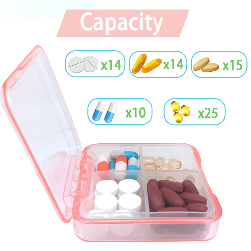 3PCS Portable Pill Case for Pocket Travel Pill Organizer Small Pill Box | 4 Compartments Removable Medicine Organizer for Vitamin Fish Oil 3pcs