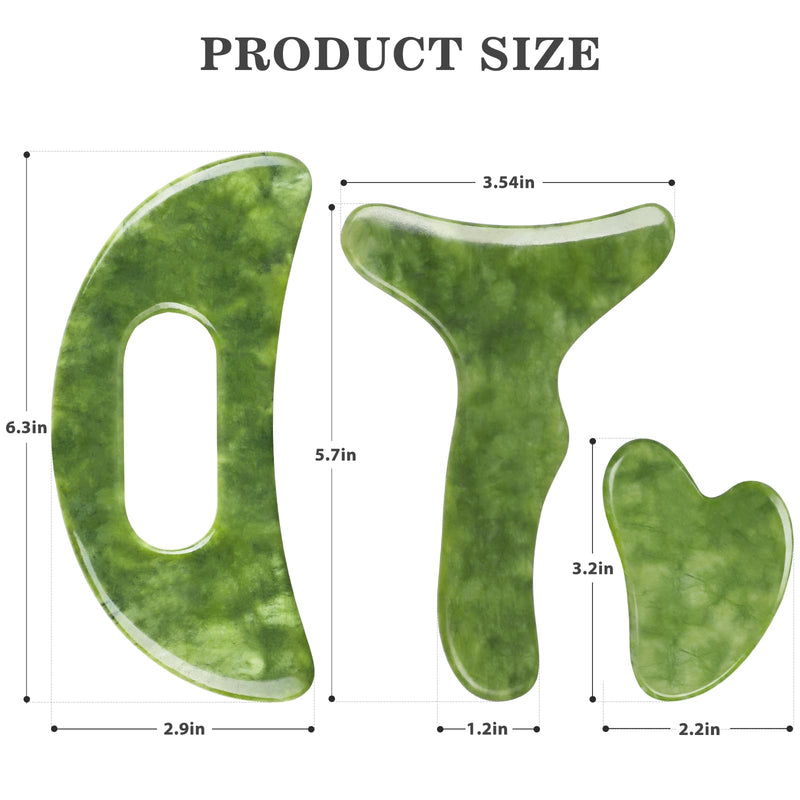 Body Gua Sha Tools，3 in 1 Jade Stone Gua Sha Massage Tool, Large Guasha Muscle Scraper Tools Set, Muscle Scraping Massage Anti Cellulite SPA Acupuncture Tools for Back Leg Lymphatic Drainage