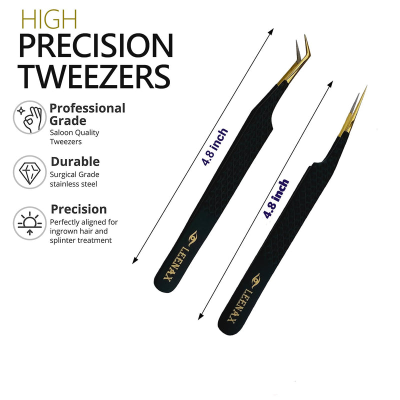 2 Pcs Stainless Steel Tweezers for Eyelash Extensions, Eyelash Extension Tweezers Set, Volume Tweezers, Lash Extension Precision Tweezers, Extension tweezers. (Black) Black