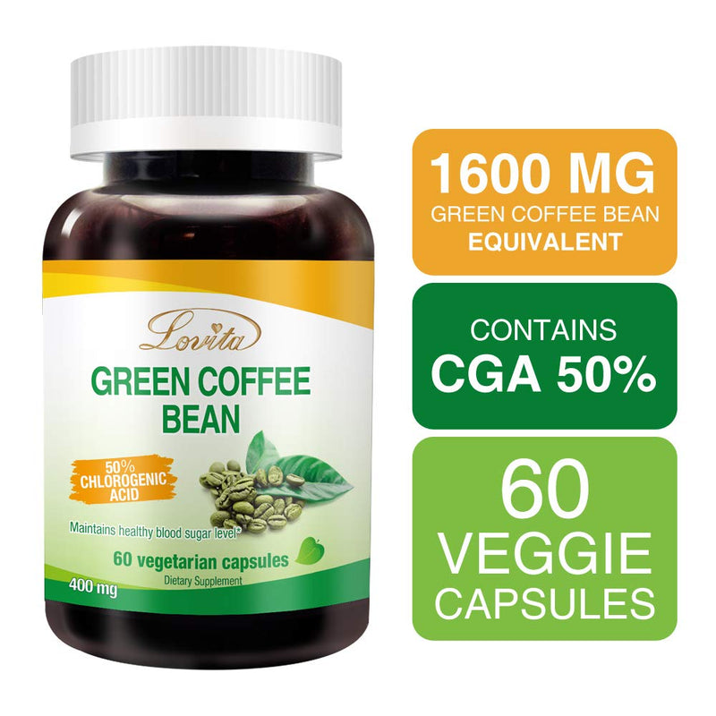 [Australia] - Lovita Green Coffee Bean Extract, 50% Chlorogenic Acid for Metabolism, Energy & Weight Management, 800 mg per Day, Vegan, Non-GMO, Gluten-Free, Natural Antioxidant Supplement, 60 Capsules 60 Count (Pack of 1) Classic Packaging 