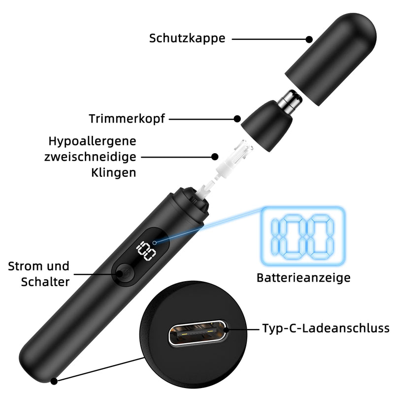 [Australia] - Nose Hair Trimmer, Rechargeable Wireless Ear Eyebrow Trimming Tool Dual Edge Blades Shaver Easy Cleaning with LED Light for Man Woman Black 