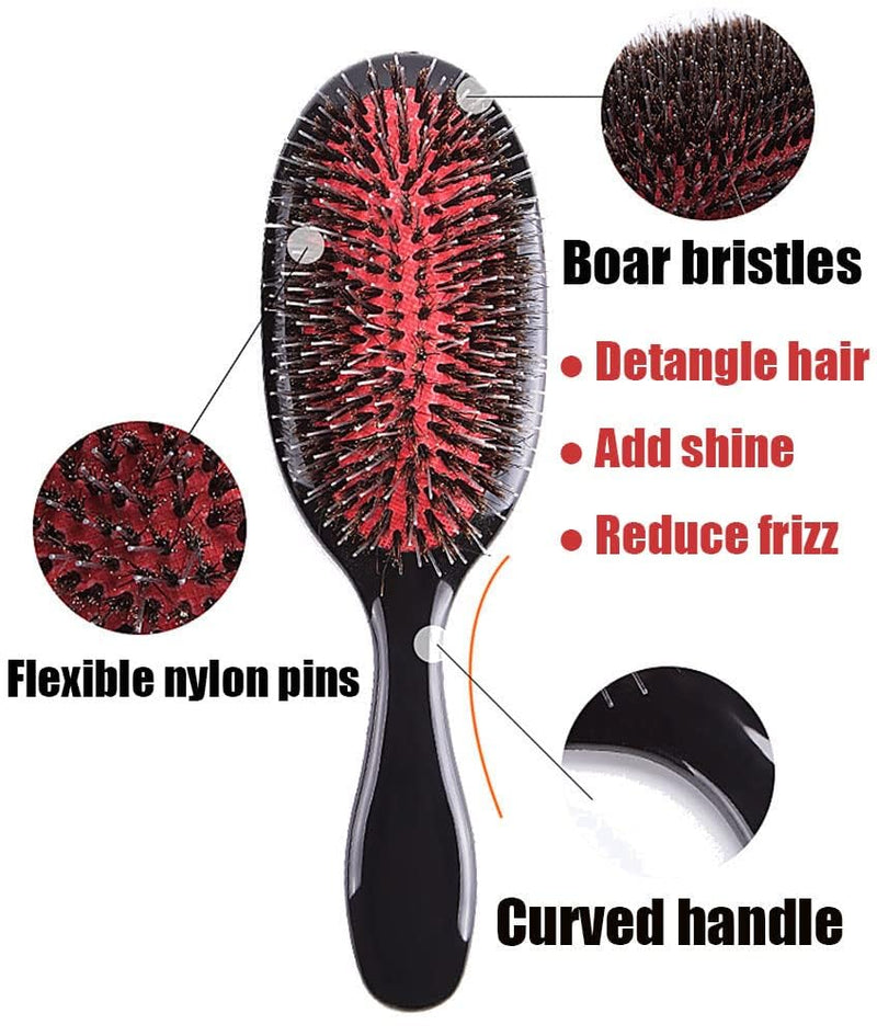 ﻿Boar Bristle Detangling Paddle Hair Brush and Comb Set for Women Men, Anti-frizz Styling Hairbrush for Curly Fine Wavy Natural Tangled Hair, Boar Nylon Bristle Cushioned Brush 1.0