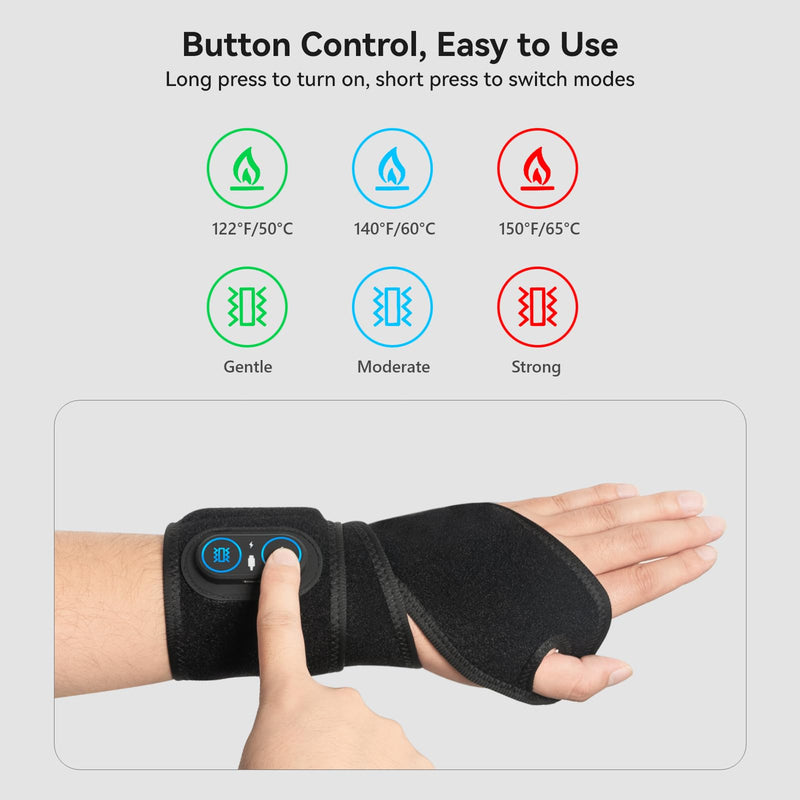 [Australia] - Yabuu Cordless Wrist Hand Heating Pad Massage for Carpal Tunnel With 3000mAh Battery,Hand Arthritis,Wrist Pain Relief,Heat Wrap Pad,Vibration and Adjustable Heat Settings Hot Therapy Gifts for Mom/Dad Wireless 